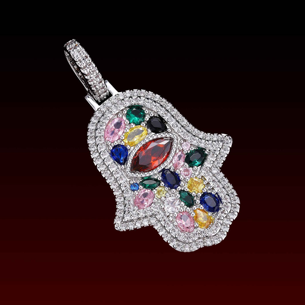 Muti Color Gem Hamsa Pendant