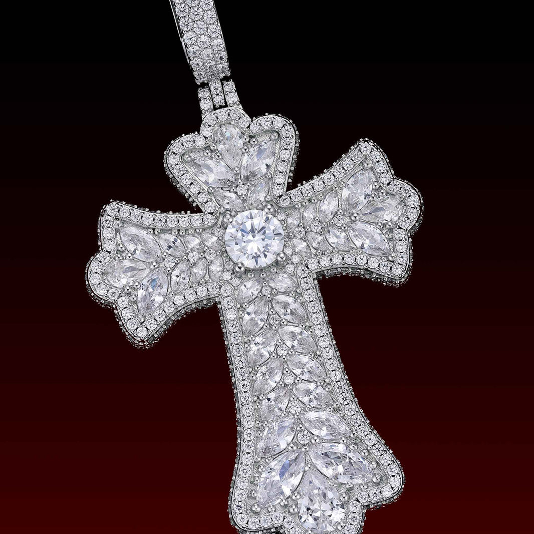 Oval Cut Cluster Cross Pendant