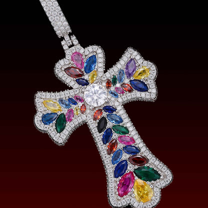 Muti Color Gem Cluster Cross Pendant