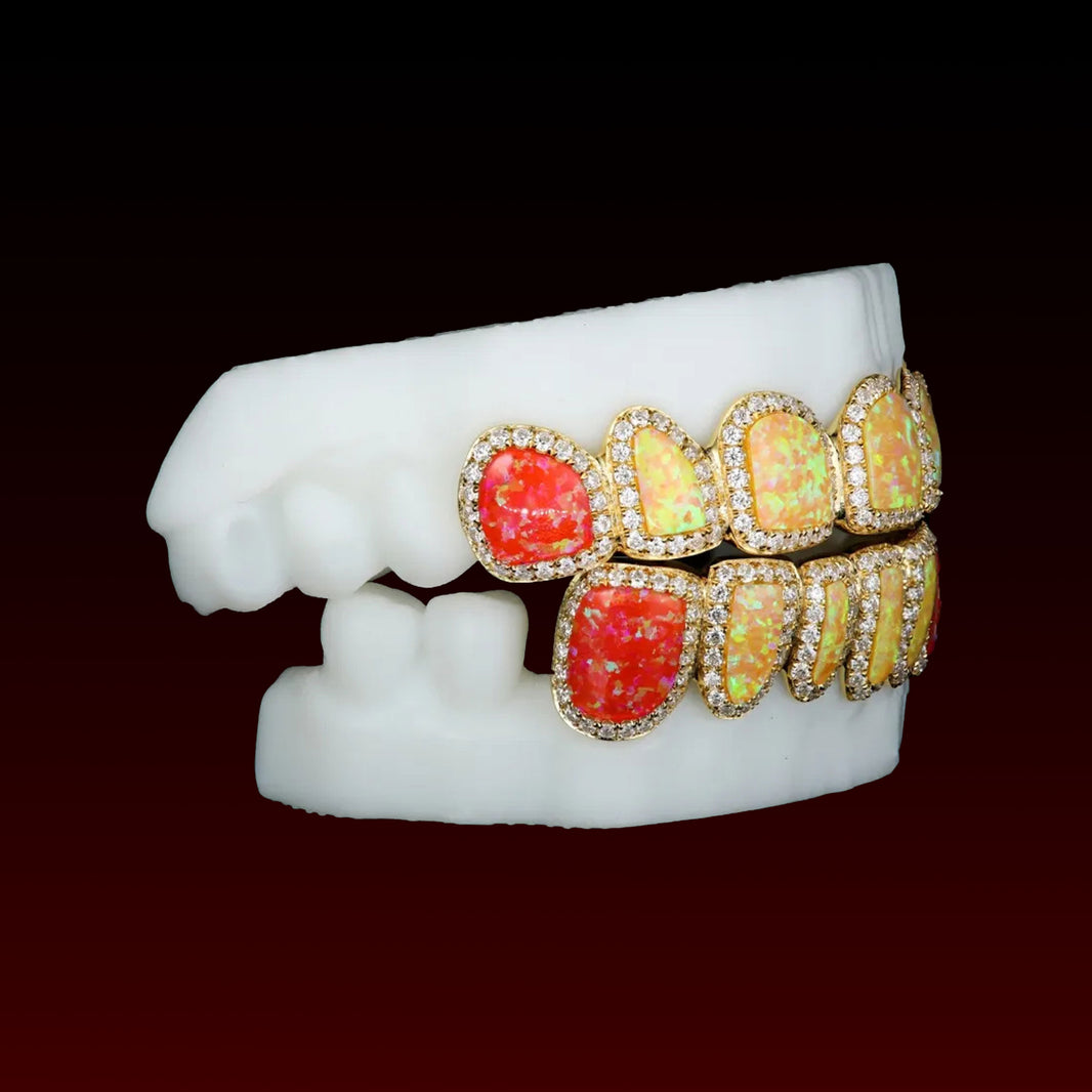 Pave Setting Multi-Colored Opal Custom Moissanite Grillz