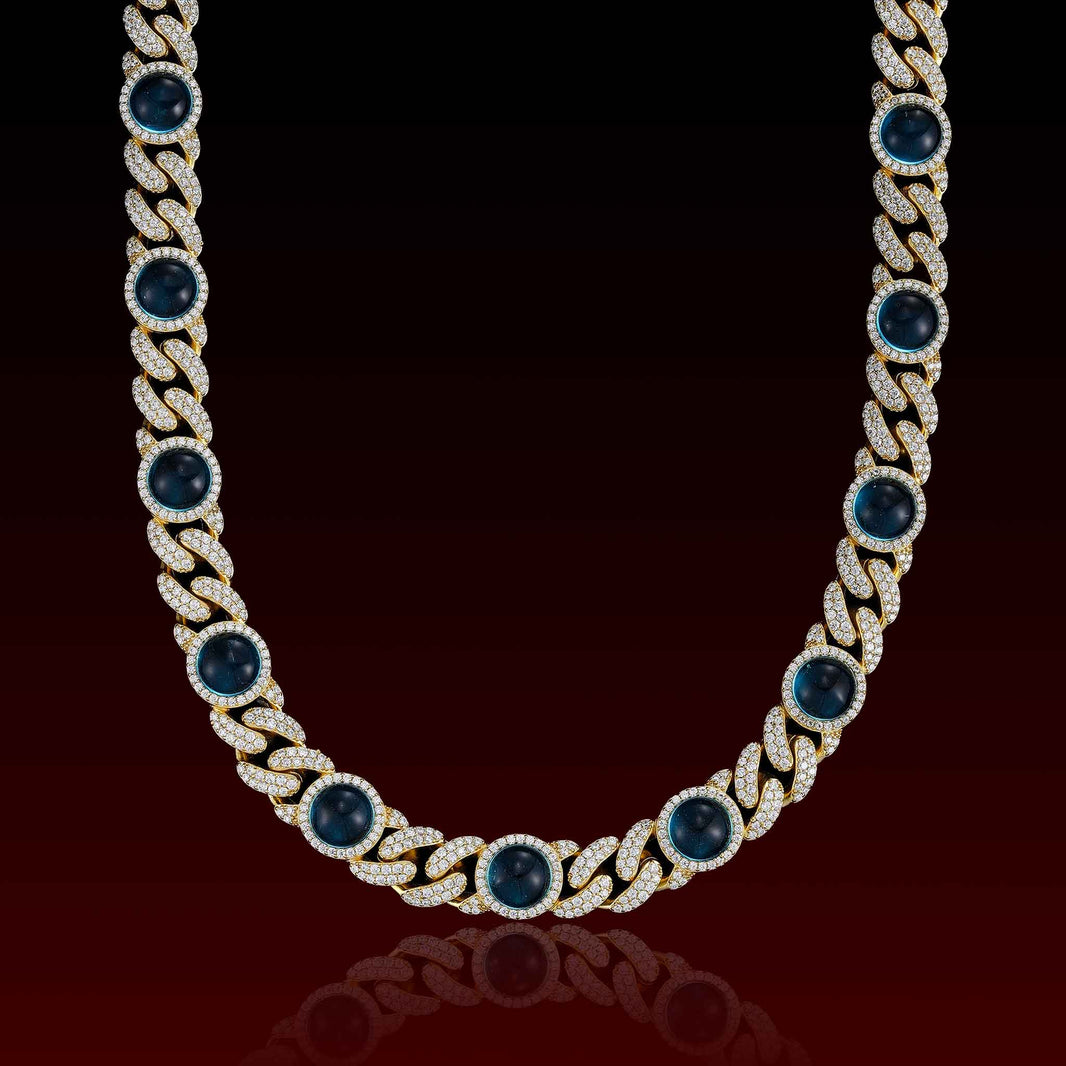 S925 Blue Gem Moissanite Cuban Chain