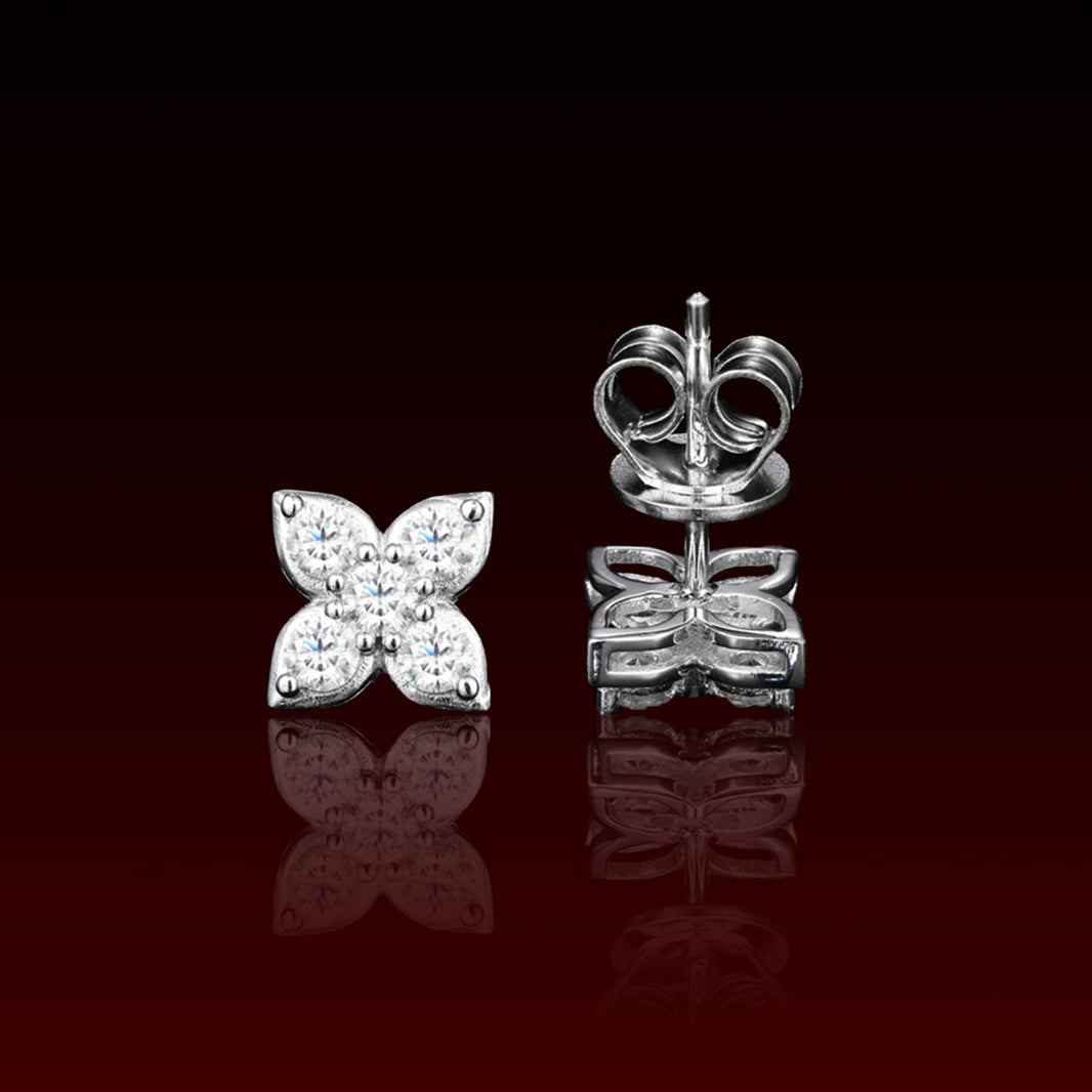 Four Leaf  Moissanite Stud Earrings