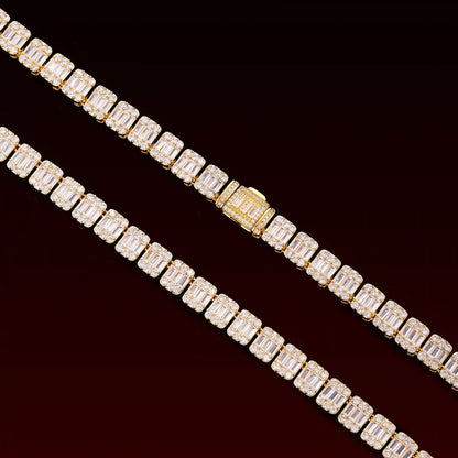 S925 Moissanite 9MM Baguette Tennis Chain