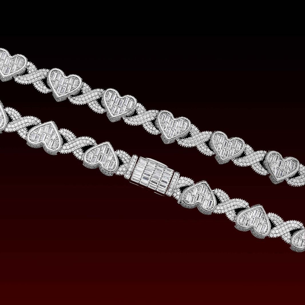 S925 Baguette Heart Moissanite Chain