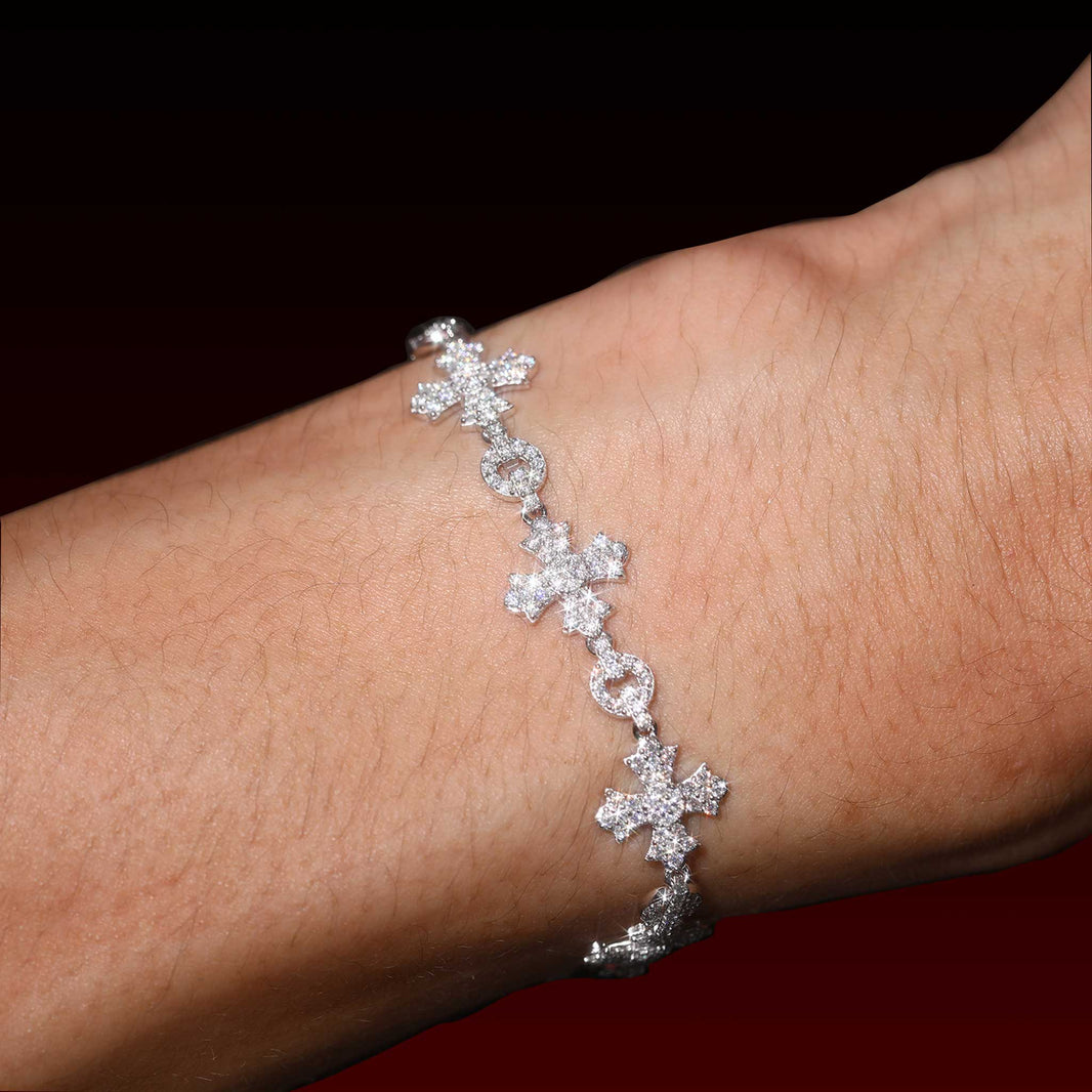 S925 Cluster Cross Moissanite Bracelet