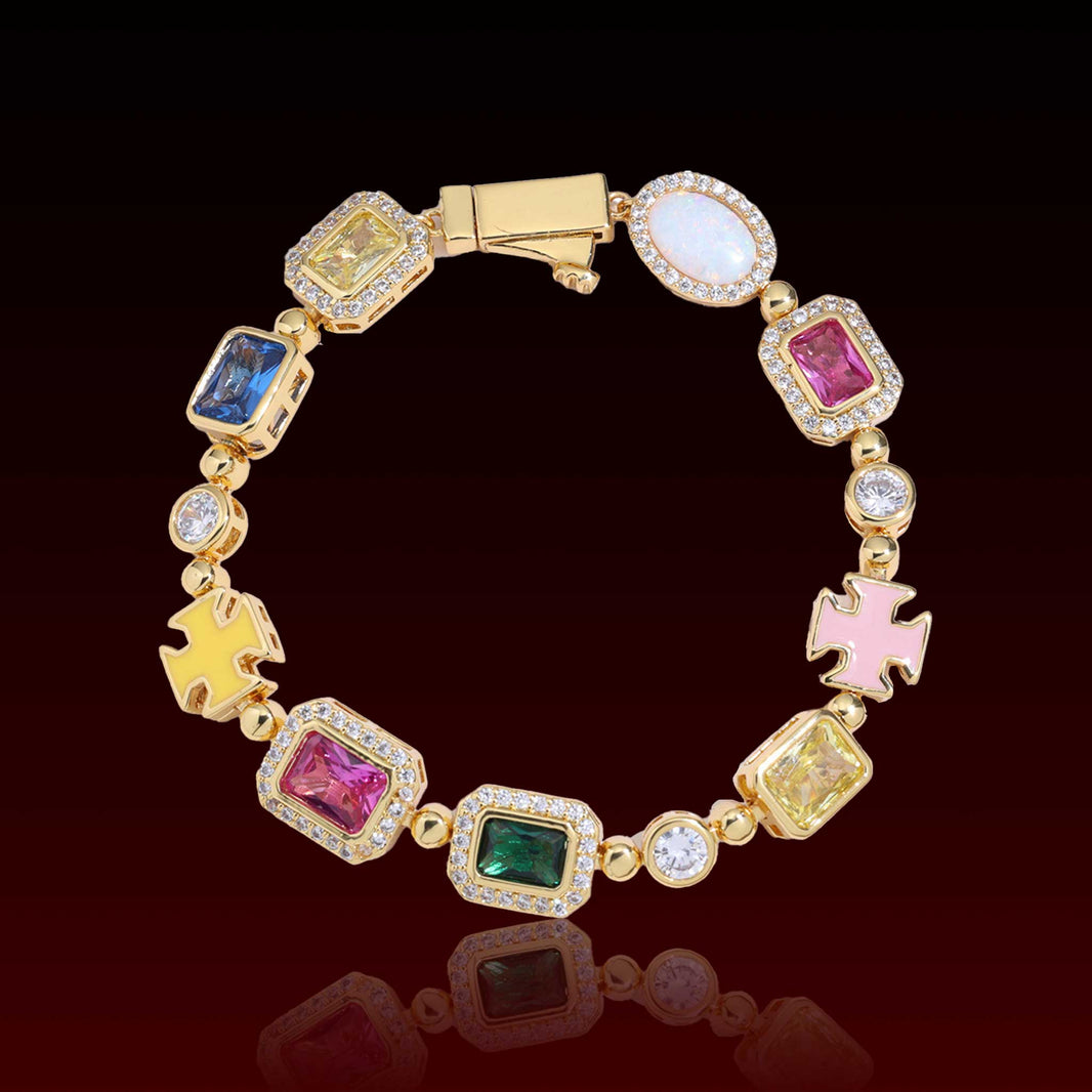 Enamel Cross Color Gemstone Bracelet