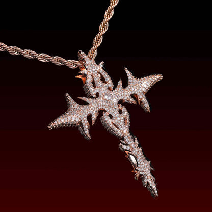 Mini Gothic Flame Cross Pendant