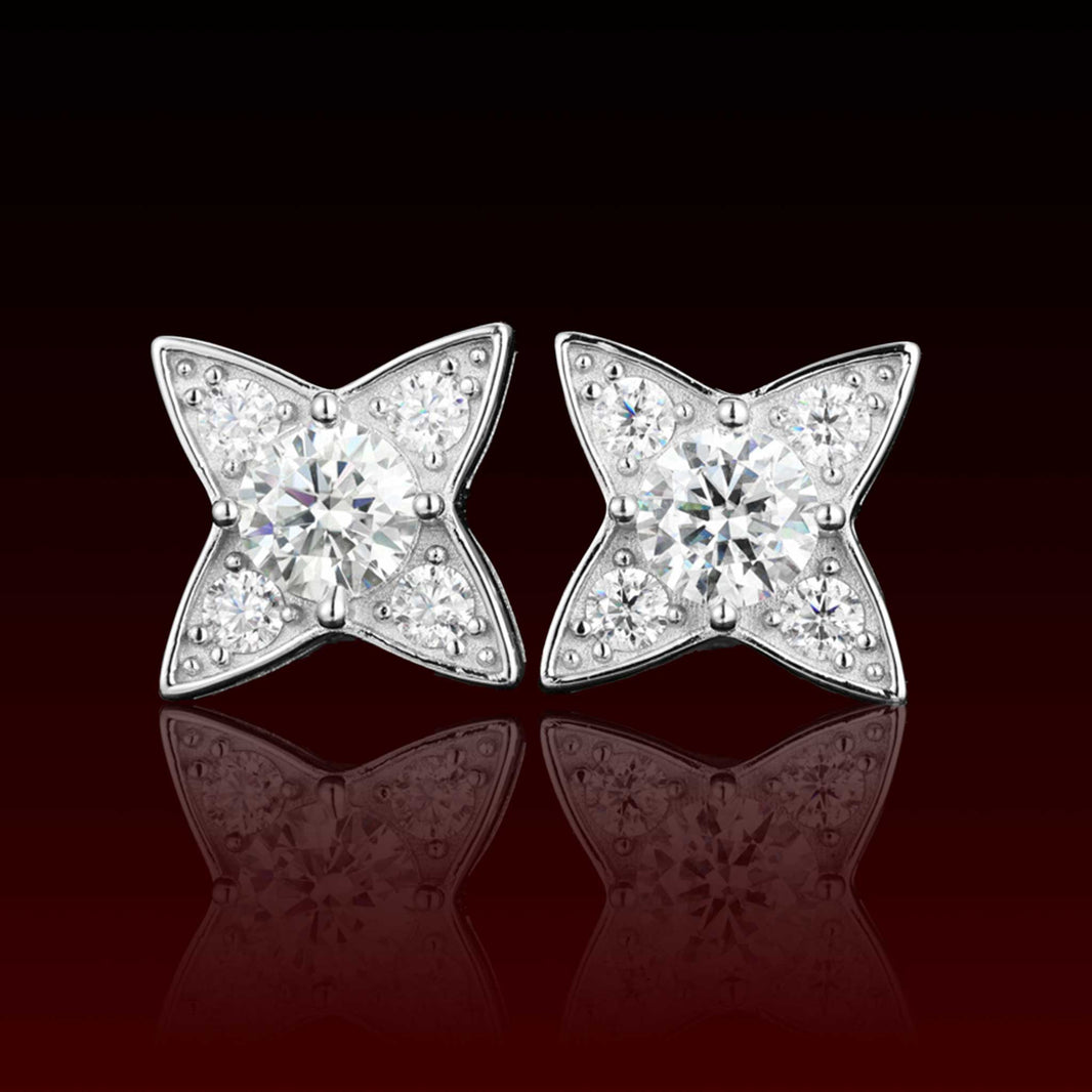 Four Pointed Star Moissanite Stud Earrings