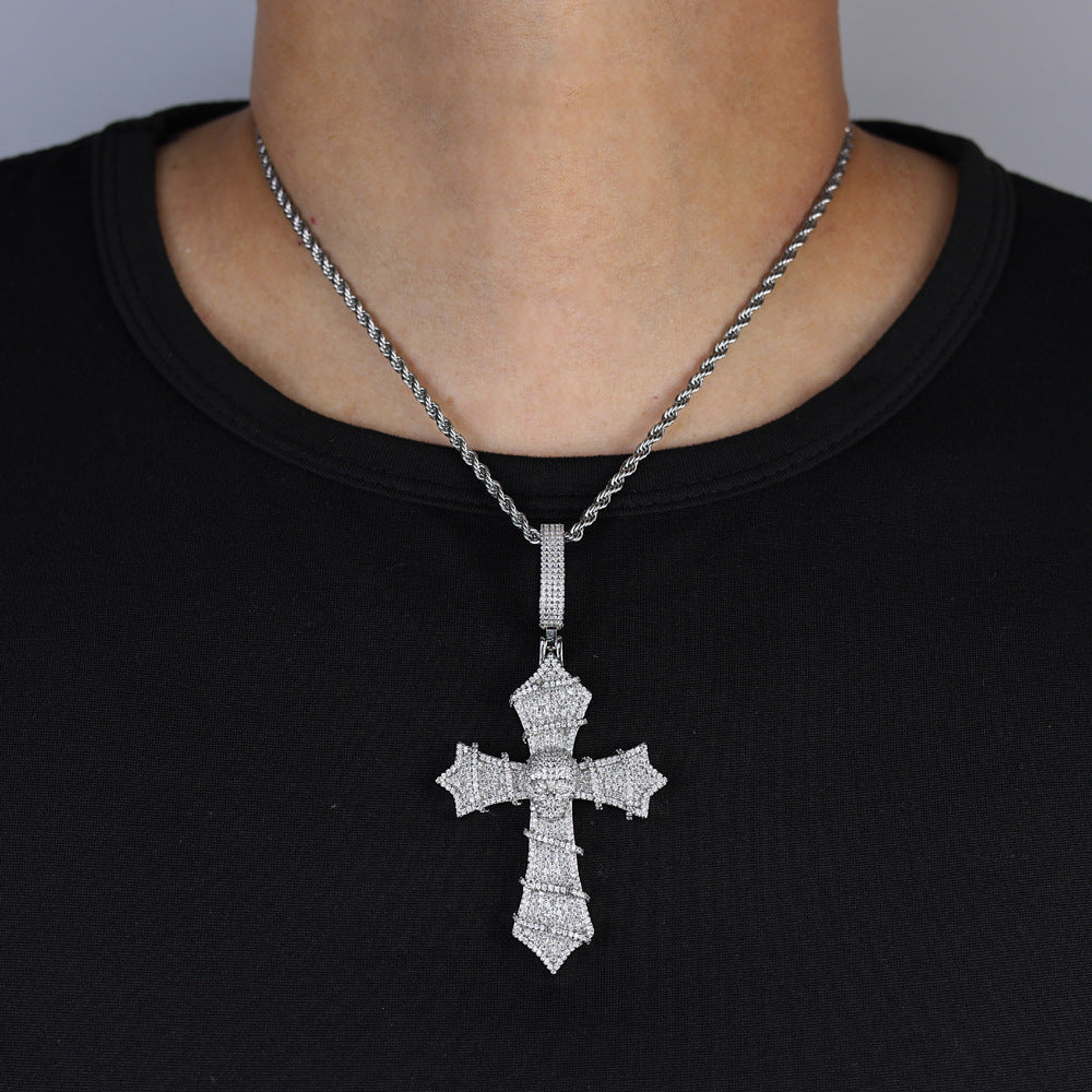 Skull Thorns Cross Pendant