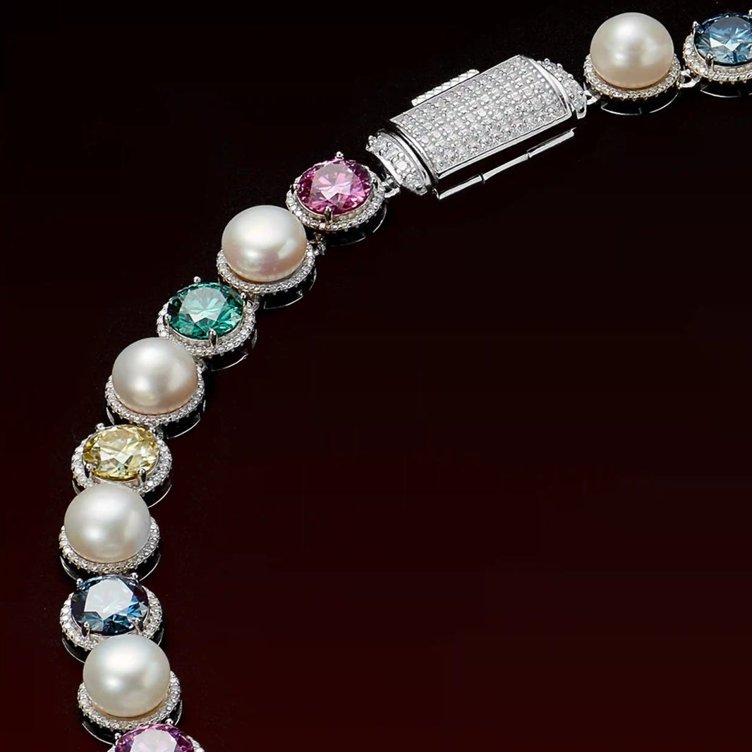 S925 Mix Color Pear Moissanite Tennis Chian
