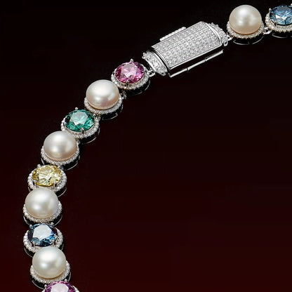 S925 Mix Color Pear Moissanite Tennis Chian