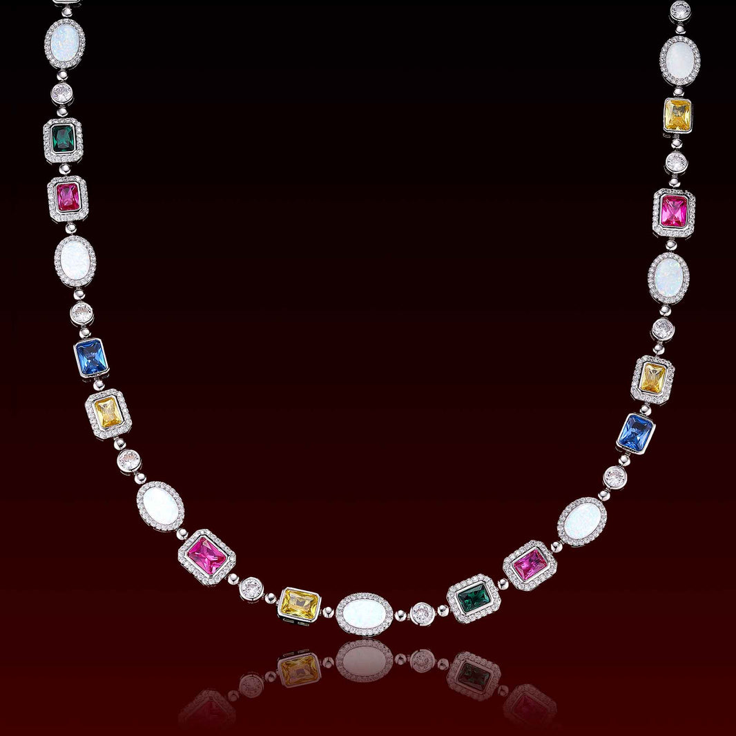 Opal Color Gemstone Iced Out Chain