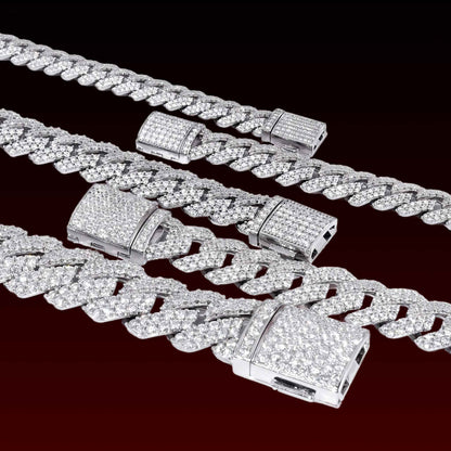 S925 Prong Moissanite Cuban Chain