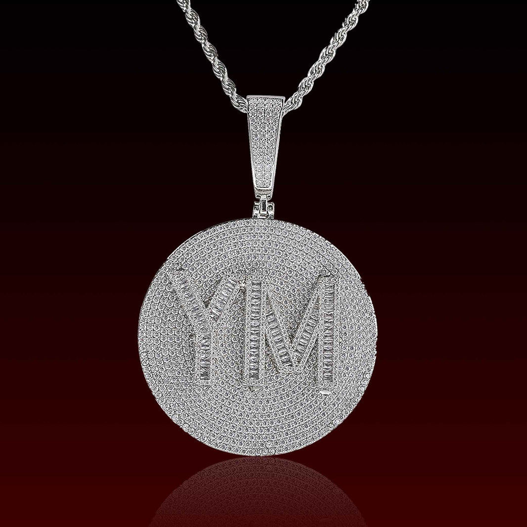 Baguette Letter Custom Round Pendant