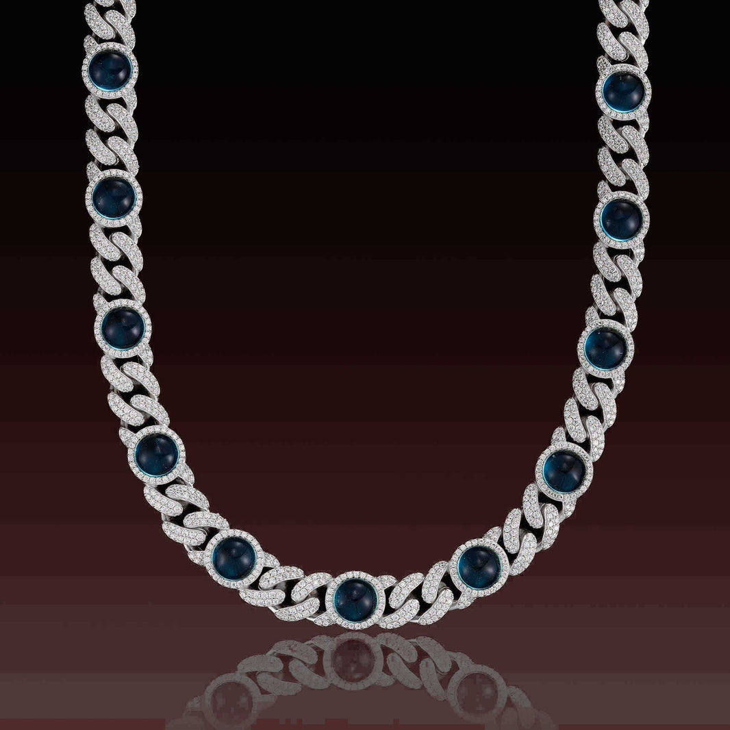 S925 Blue Gem Moissanite Cuban Chain
