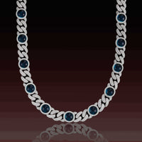 S925 Blue Gem Moissanite Cuban Chain