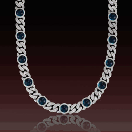 S925 Blue Gem Moissanite Cuban Chain