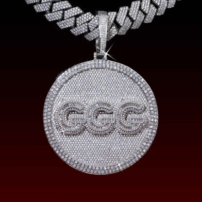 Baguette Cut Letter 3D Circle Custom Pendant