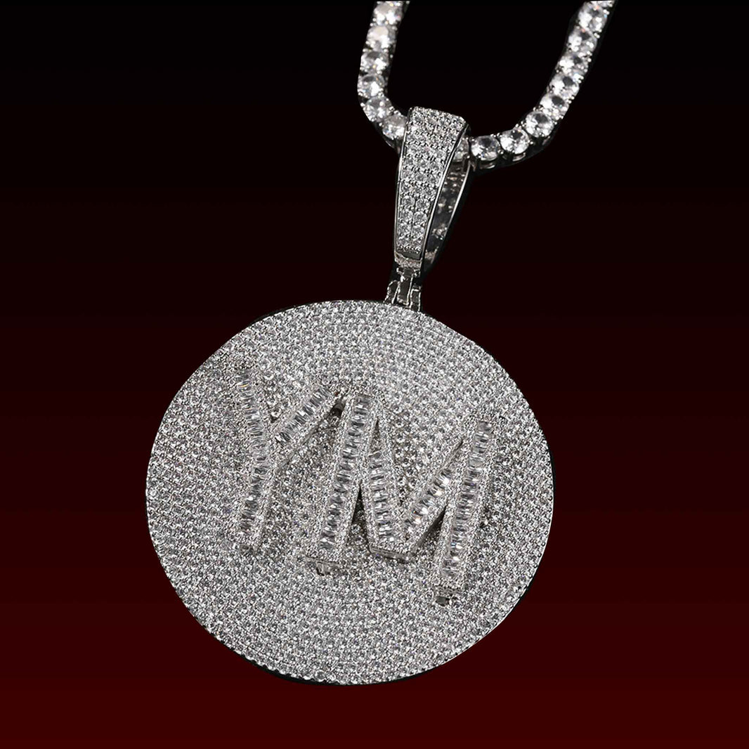 Baguette Letter Custom Round Pendant
