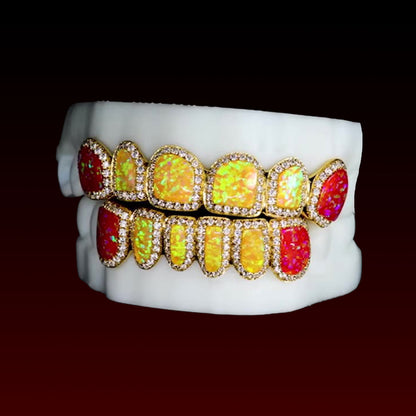 Pave Setting Multi-Colored Opal Custom Moissanite Grillz