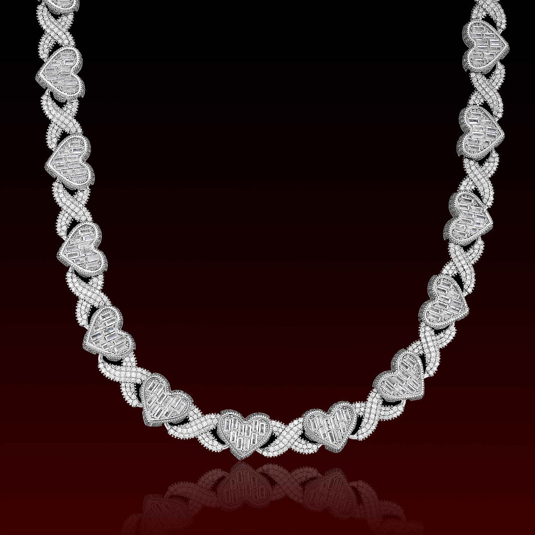 S925 Baguette Heart Moissanite Chain