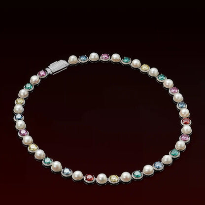 S925 Mix Color Pear Moissanite Tennis Chian