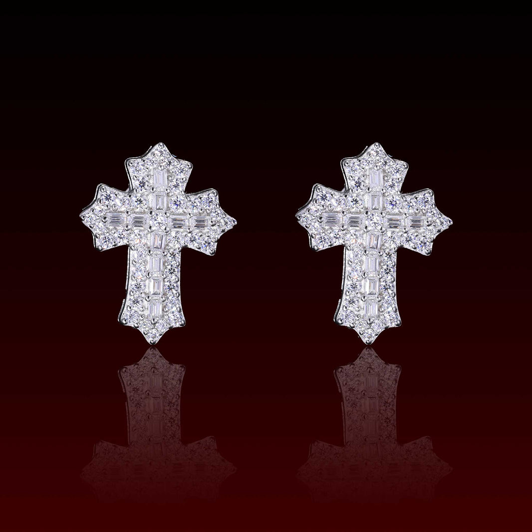 Crucifix Cluster Moissanite Stud Earrings