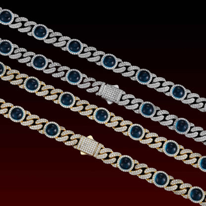 S925 Blue Gem Moissanite Cuban Chain