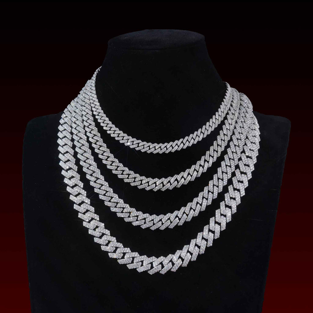 S925 Prong Moissanite Cuban Chain