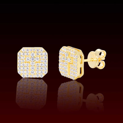 Cross Square Moissanite Stud Earrings
