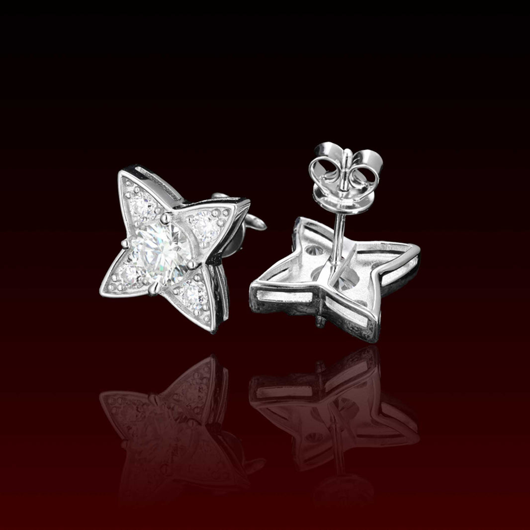 Four Pointed Star Moissanite Stud Earrings