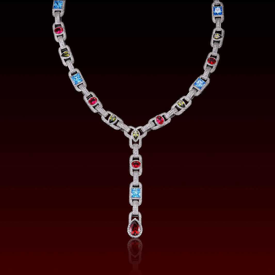Multicolor Gemstone Mariner Teardrop Lariat Chain