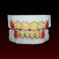 Pave Setting Multi-Colored Opal Custom Moissanite Grillz