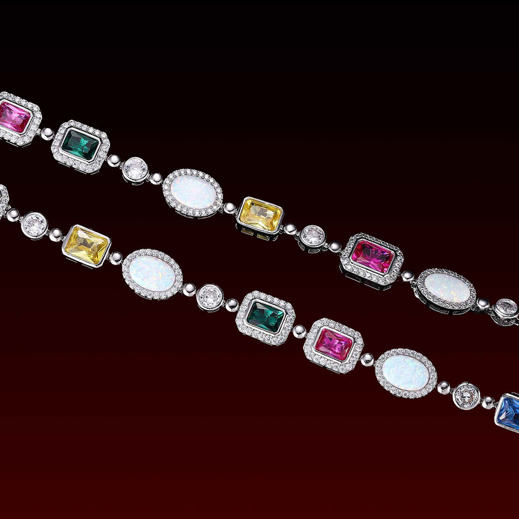 Opal Color Gemstone Iced Out Chain