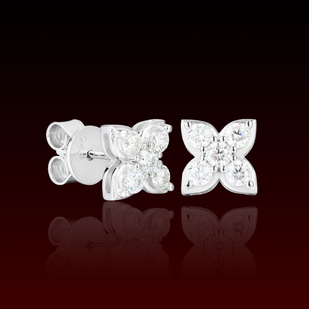 Four Leaf  Moissanite Stud Earrings