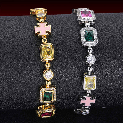 Enamel Cross Color Gemstone Bracelet
