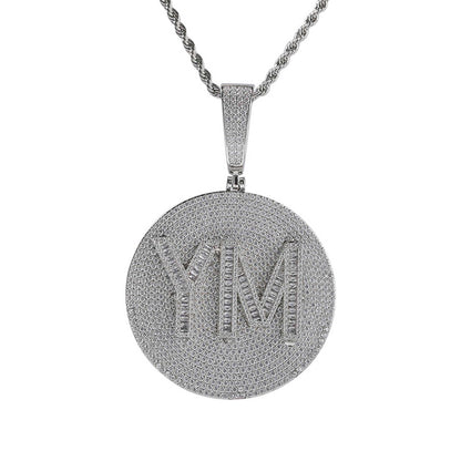 Baguette Letter Custom Round Pendant