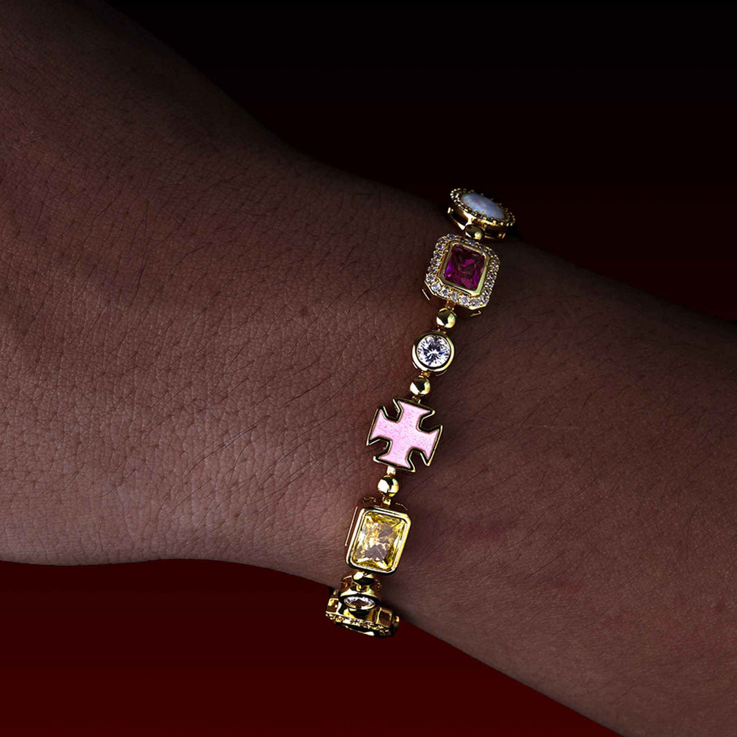 Enamel Cross Color Gemstone Bracelet