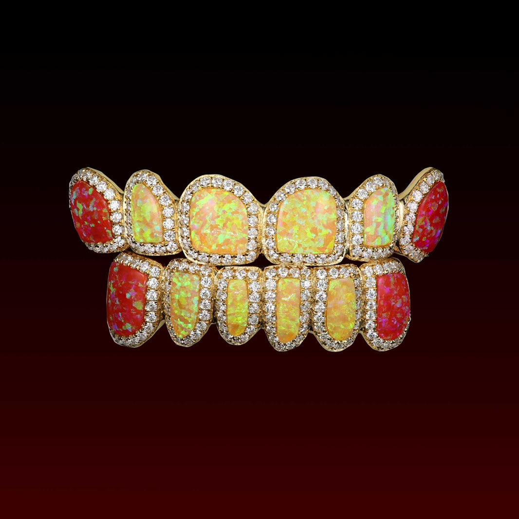 Pave Setting Multi-Colored Opal Custom Moissanite Grillz