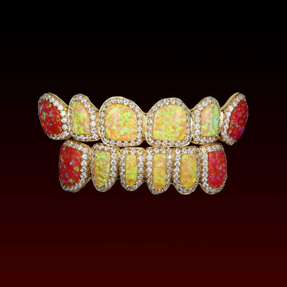 Pave Setting Multi-Colored Opal Custom Moissanite Grillz