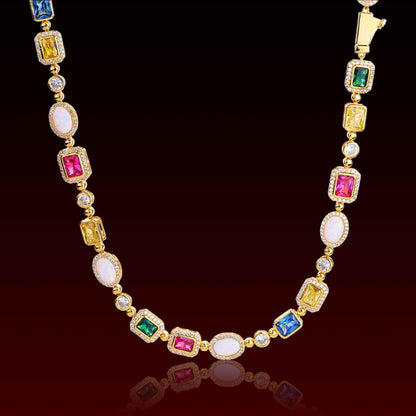 Opal Color Gemstone Iced Out Chain