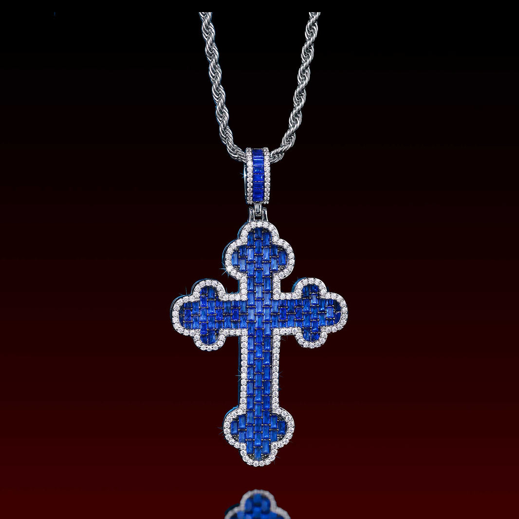 Color Buguette Gem Cluster Cross Pendant