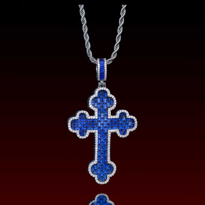 Color Buguette Gem Cluster Cross Pendant