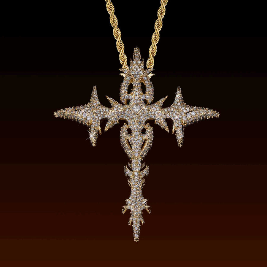 Mini Gothic Flame Cross Pendant
