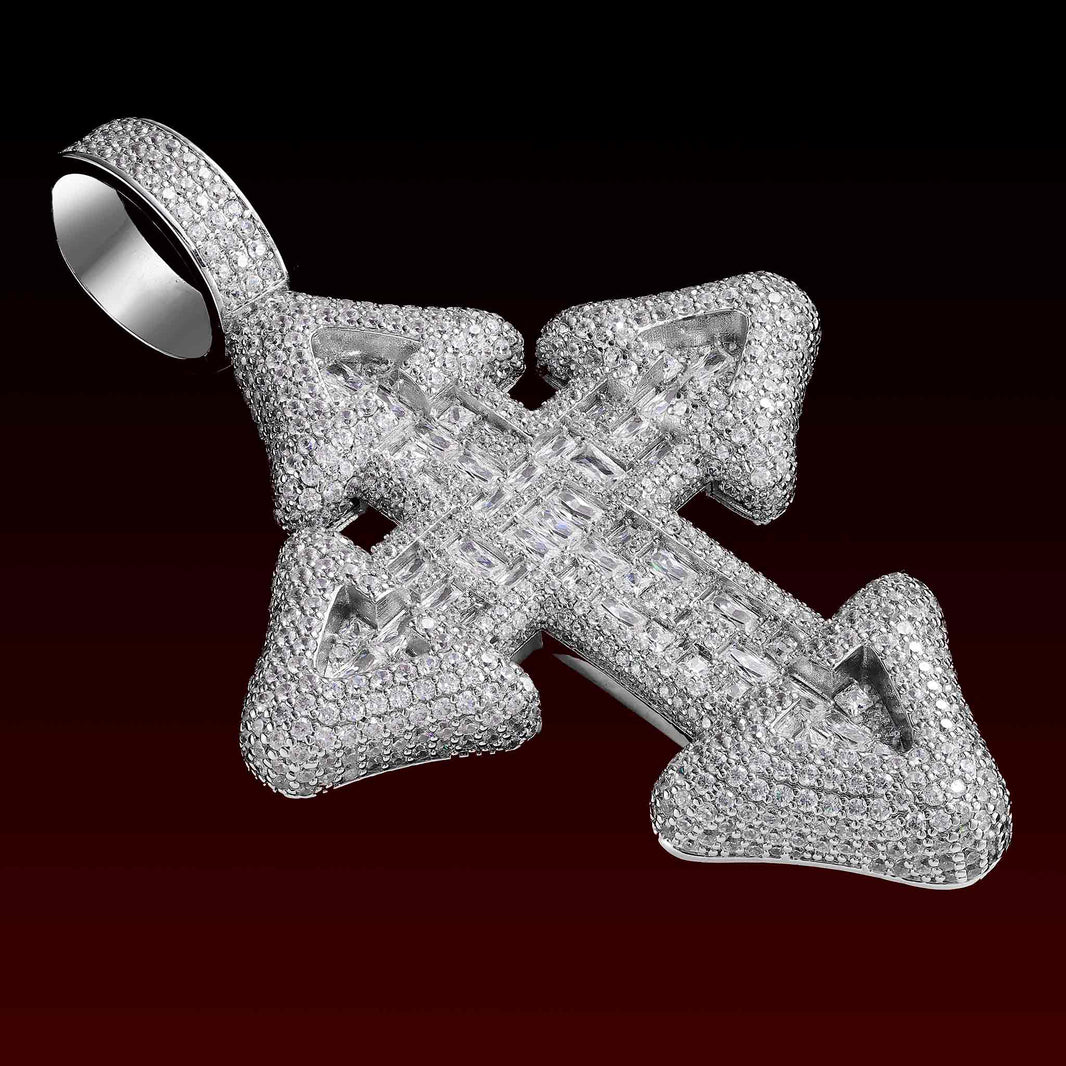 Bubble Buguette Cut Cross Pendant