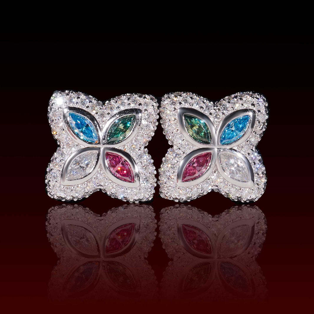 Marquise Cut Flower Moissanite Stud Earrings