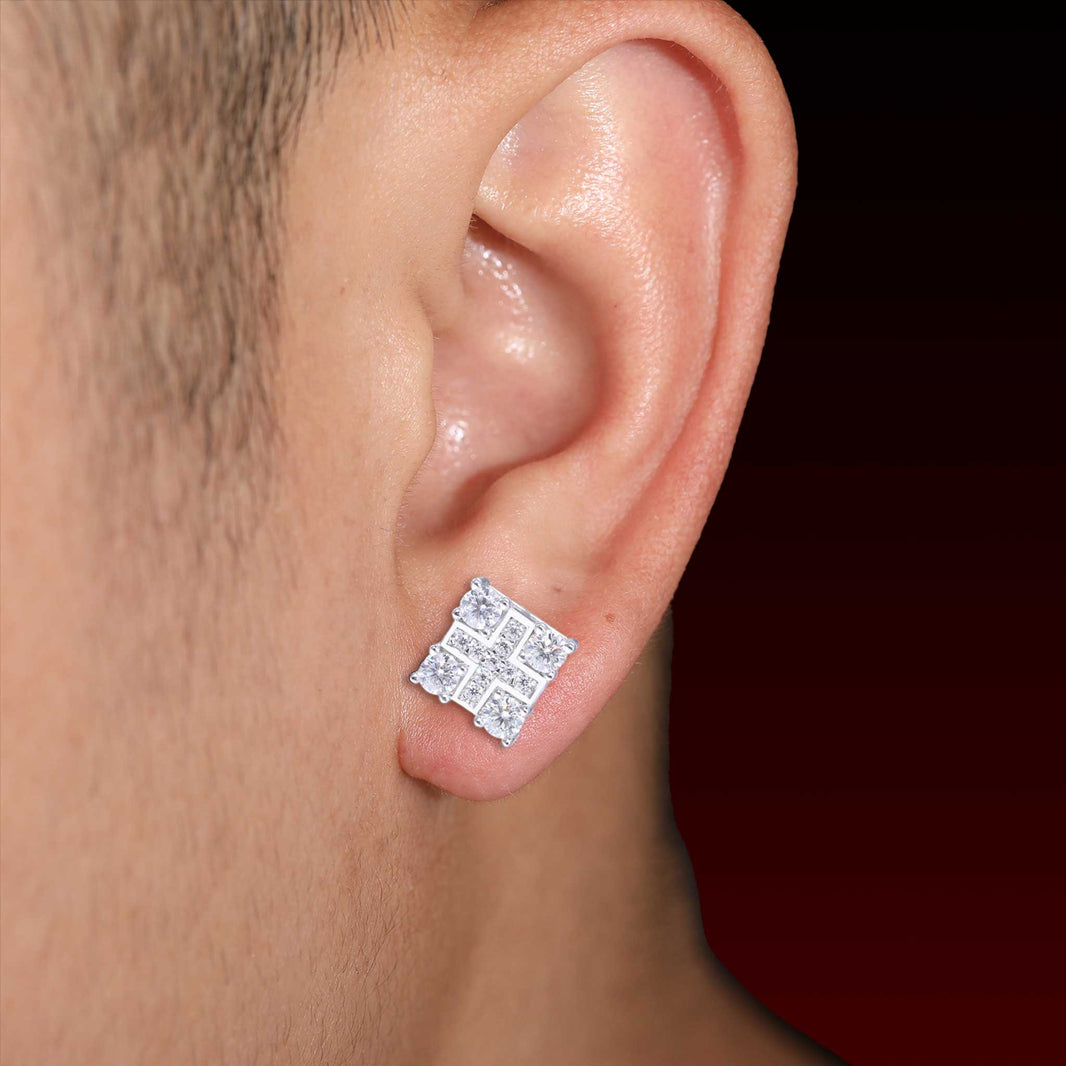 S925 Cross Sqaure Moissanite Stud Earrings