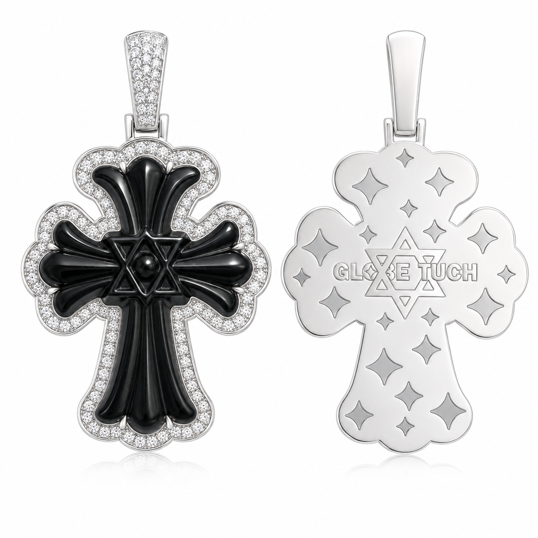 Black Jade Hexagram Cross Pendant