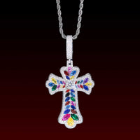 Muti Color Gem Cluster Cross Pendant