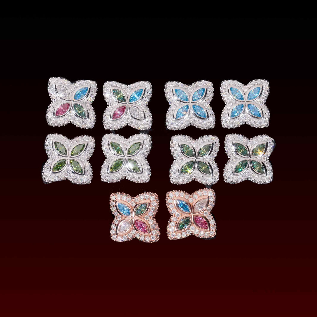 Marquise Cut Flower Moissanite Stud Earrings